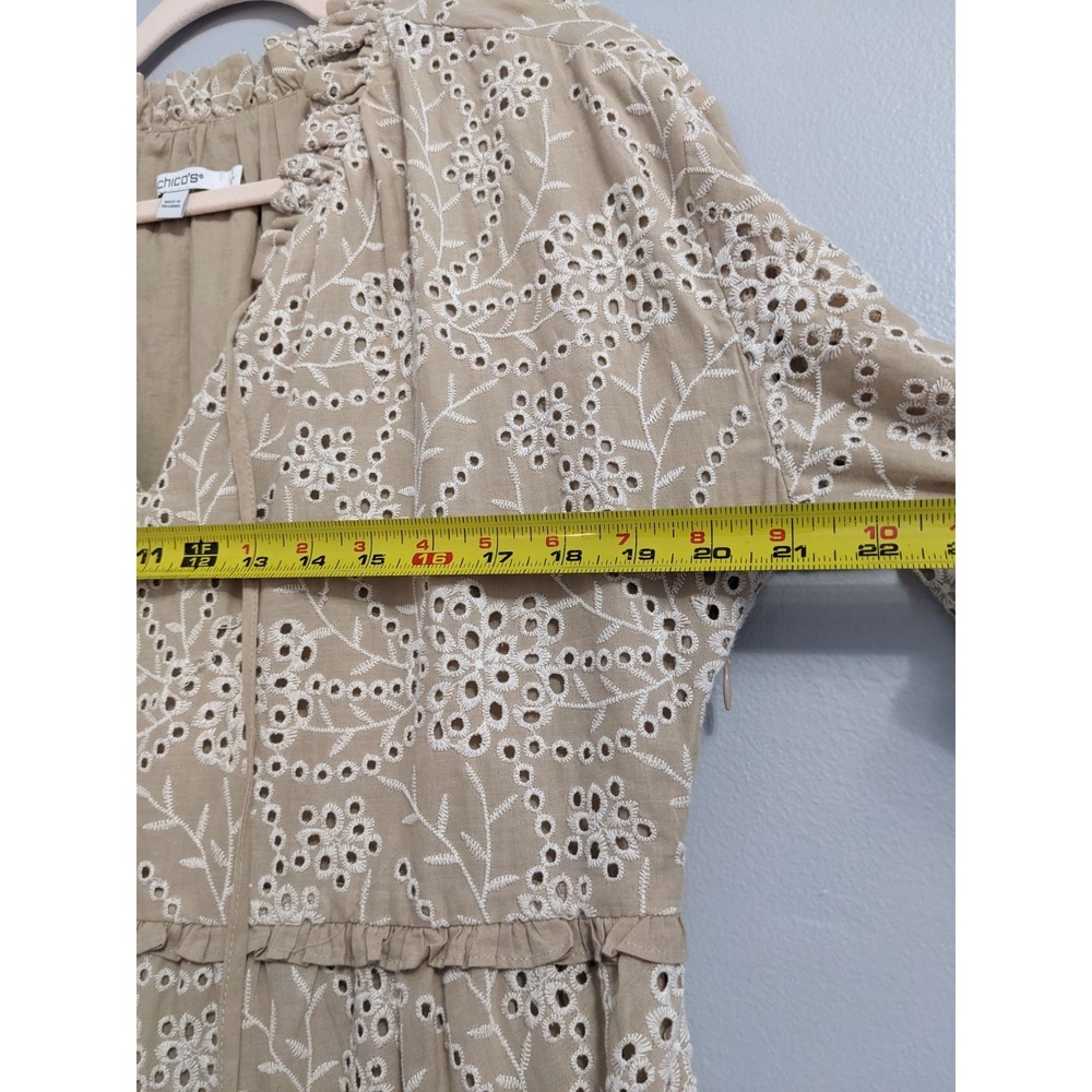 Chicos Tan Beige Cotton Eyelet Lace Tiered Midi Dress Womens Size 1 US 8 Boho - Picture 16 of 16